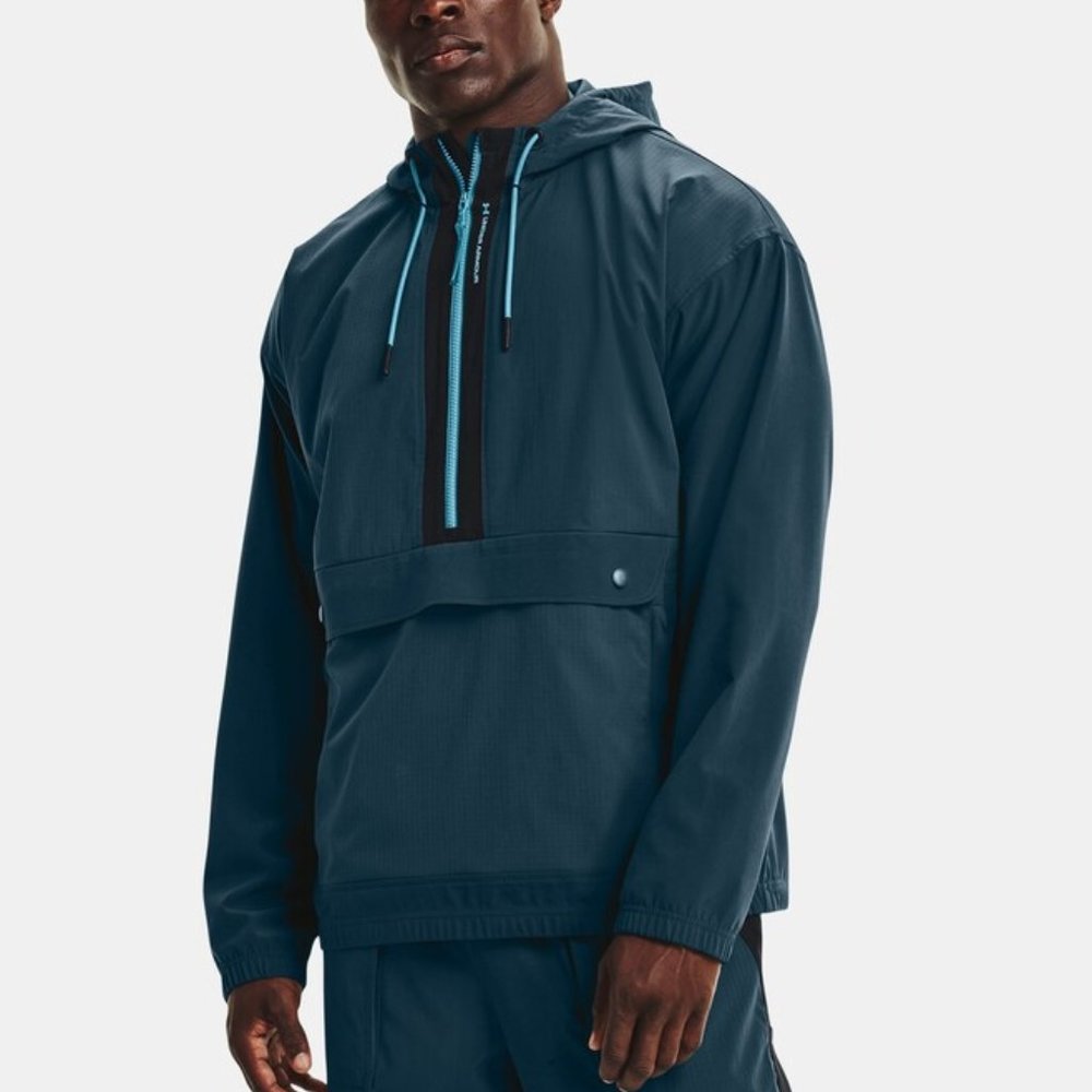 UA RUSH Athlete Recovery Celliant Pullover Woven Hooded Popover STORM Loose Fit